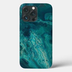 Funda Para iPhone 13 Pro Resumen de flujo acrílico verde azulado de arte f