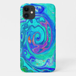 Funda Para iPhone 11 Resumen de Groovy Ocean Blue y Green Liquid Swirl