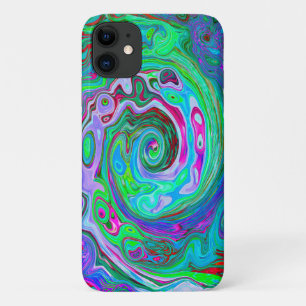Funda Para iPhone 11 Resumen de Groovy Swirl Retro Green, Red and Magen
