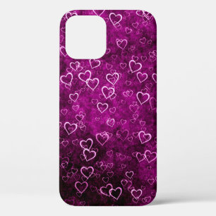 Funda Para iPhone 12 Resumen de hermosos corazones en angustiada púrpur