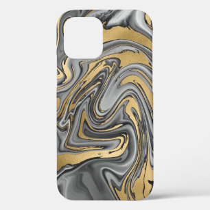 Funda Para iPhone 12 Pro Resumen De La Disminución De Aceite De Mármol Negr