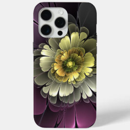 Funda Para iPhone 15 Pro Max Resumen de la flor fractal gris purpur moderna