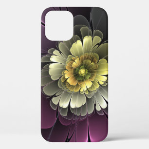 Funda Para iPhone 12 Resumen de la flor fractal gris purpur moderna