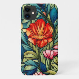 Funda Para iPhone 11 Resumen de la flor Naranja en verde