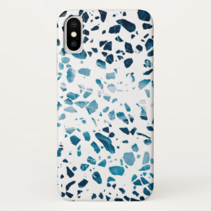 Funda Para iPhone X Resumen de la Marina Mosaica Terrazzo y patrón azu