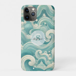 Funda Para iPhone 11 Pro Resumen de la ola azul y blanca de Aqua - Arte flu