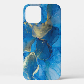 Funda Para iPhone 12 Resumen de la textura de mármol de oro azul