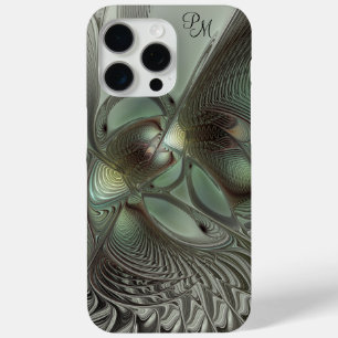 Funda Para iPhone 15 Pro Max Resumen de las Iniciales Fractales Gris Verde de O