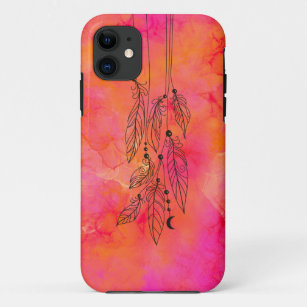 Funda Para iPhone 11 Resumen de las plumas bohemias del Naranja rosa de