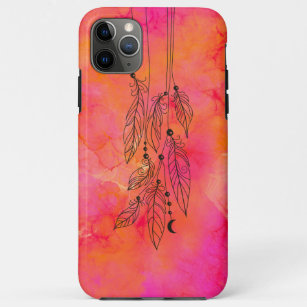 Funda Para iPhone 11 Pro Max Resumen de las plumas bohemias del Naranja rosa de