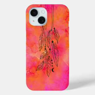 Funda Para iPhone 15 Resumen de las plumas bohemias del Naranja rosa de