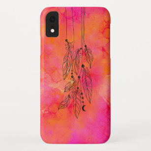 Funda Para iPhone XR Resumen de las plumas bohemias del Naranja rosa de