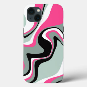 Funda Para iPhone 13 Resumen de líquidos negros, grises y rosados