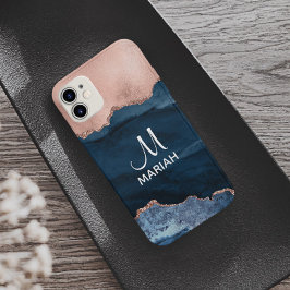 Funda Para iPhone 15 Resumen de moda azul de la Marina Rosa de oro