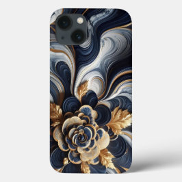 Funda Para iPhone 13 Resumen de pintura de mármol azul y oro de la Mari