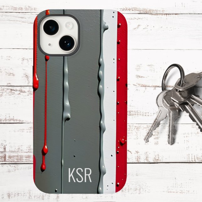 Funda De Case-Mate Para iPhone Resumen de pintura roja y gris monograma (Subido por el creador)