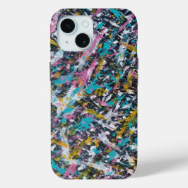 Funda Para iPhone 15 Resumen de salpicaduras en negro y multicolor