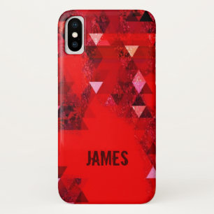 Funda Para iPhone X Resumen de tonos rojos modernos con su nombre