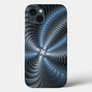Funda Para iPhone 13 Resumen del arte fractal 3D del gris azul plástico
