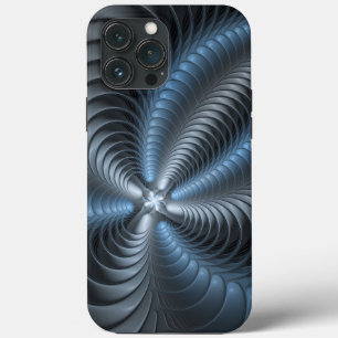 Funda Para iPhone 13 Pro Max Resumen del arte fractal 3D del gris azul plástico