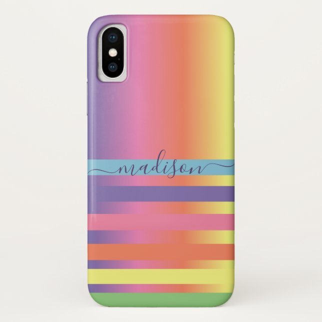 Funda De Case-Mate Para iPhone Resumen del moderno arco iris tu nombre Monograma (Reverso)