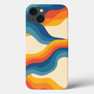 Funda Para iPhone 13 Resumen del patrón de banda ondulada azul retro Na