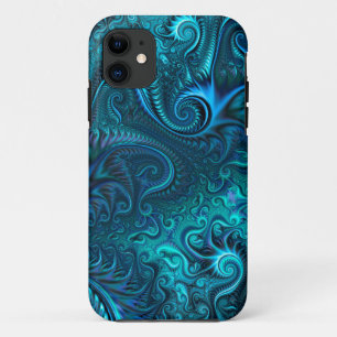 Funda Para iPhone 11 Resumen del patrón de espiral azul y Verde azulado