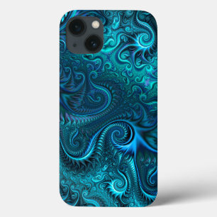 Funda Para iPhone 13 Resumen del patrón de espiral azul y Verde azulado