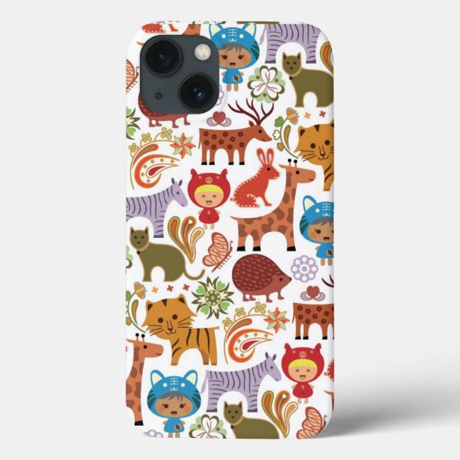 Funda De Case-Mate Para iPhone Resumen del patrón de niños y animales (Reverso)