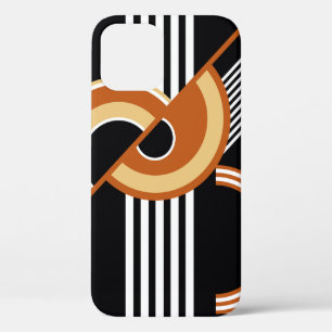 Funda Para iPhone 12 Resumen del patrón geométrico en negro. Illus vint