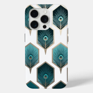 Funda Para iPhone 15 Pro Resumen Diseño geométrico de la pluma de pavo real