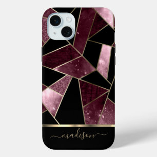 Funda Para iPhone 15 Mini Resumen Diseño rosa oscuro, negro y dorado