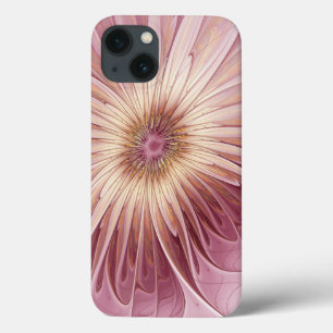 Funda Para iPhone 13 Resumen Flor Arte Fractal y tonos de Borgoña