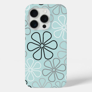 Funda Para iPhone 15 Pro Resumen Flor Grande Esboza BWG+Azul Huevo pato