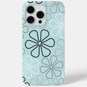 Funda Para iPhone 15 Pro Max Resumen Flor Grande Esboza BWG+Azul Huevo pato