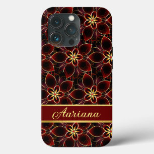 Funda Para iPhone 13 Pro Resumen Floral De Patrón Sin Marea De Oro Y Rojo