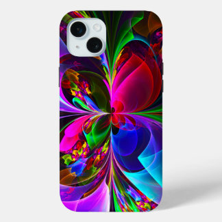 Funda Para iPhone 15 Mini Resumen floral moderno Patrón azul rojo del arte #