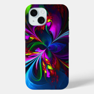 Funda Para iPhone 15 Resumen floral moderno Patrón azul rojo del arte #