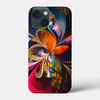 Funda Para iPhone 13 Mini Resumen floral moderno Patrón azul rojo del arte #