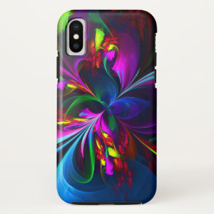 Funda Para iPhone X Resumen floral moderno Patrón azul rojo del arte #