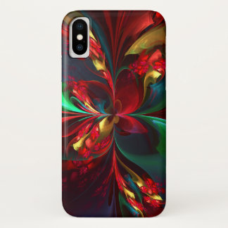 Funda Para iPhone X Resumen floral moderno Patrón verde rojo del arte