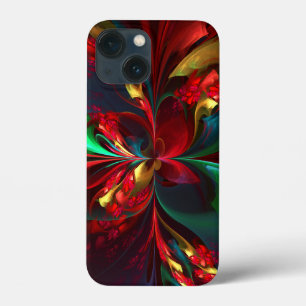 Funda Para iPhone 13 Mini Resumen floral moderno Patrón verde rojo del arte