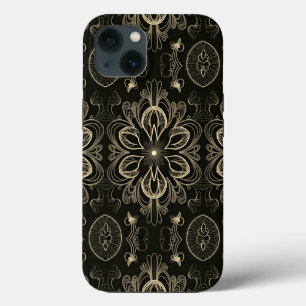 Funda Para iPhone 13 Resumen Floral Negro Y Oro