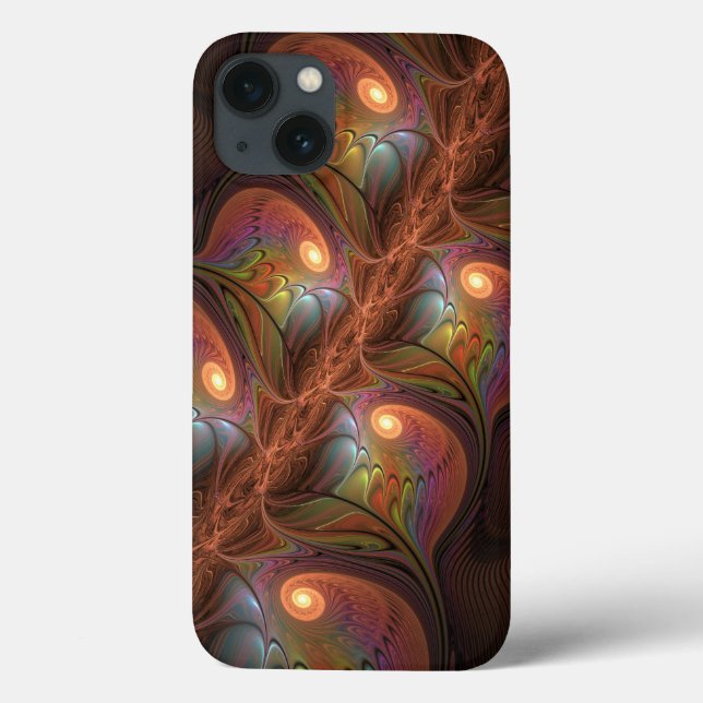 Funda De Case-Mate Para iPhone Resumen fluorescente colorido Trippy Brown Fractal (Reverso)