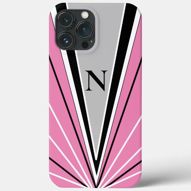 Funda De Case-Mate Para iPhone Resumen geométrico Moda de monograma blanco rosado (Reverso )