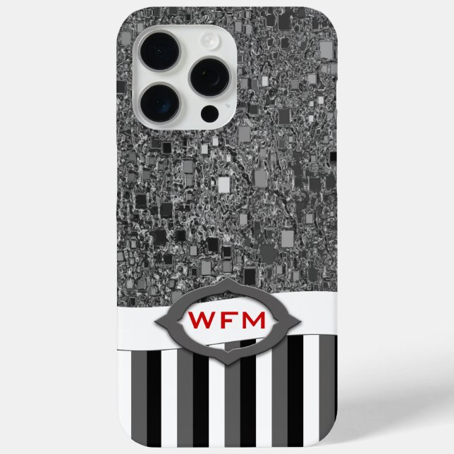 Funda De Case-Mate Para iPhone Resumen geométrico monograma franjas blancas negra (Reverso )