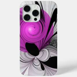 Funda Para iPhone 15 Pro Max Resumen Gris Negro Con Arte Fractal Magenta