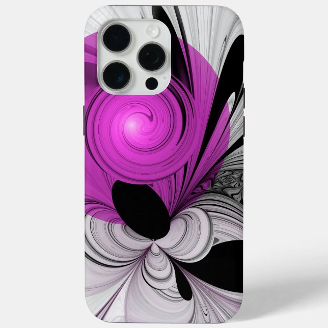 Funda De Case-Mate Para iPhone Resumen Gris Negro Con Arte Fractal Magenta (Reverso )