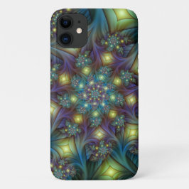 Funda Para iPhone 11 Resumen ilustrado brillante arte fractal púrpura V