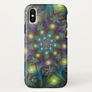Funda Para iPhone XS Resumen ilustrado brillante arte fractal púrpura V